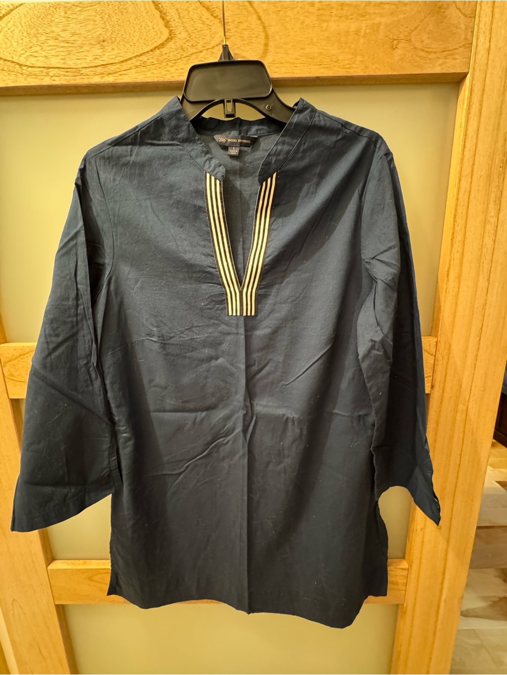 Brooks Brothers Navy Pullover Shirt with Stripe Trim